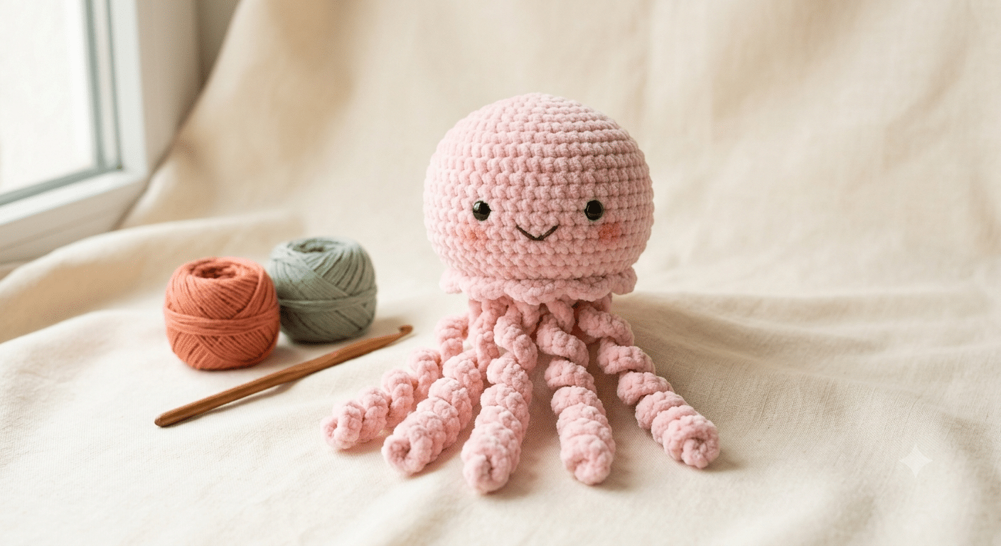 Crochet jellyfish pattern with adorable pink amigurumi