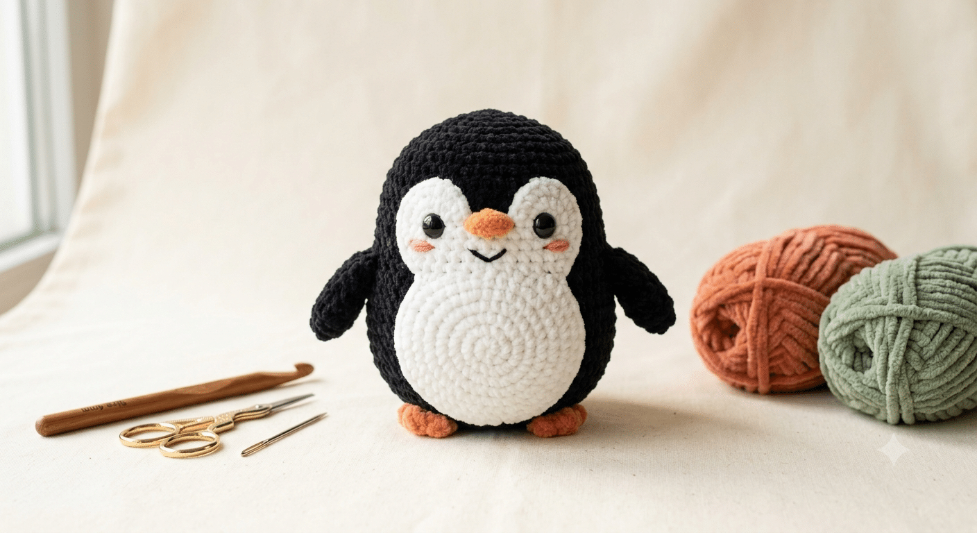Crochet penguin pattern free with an easy beginner amigurumi design.