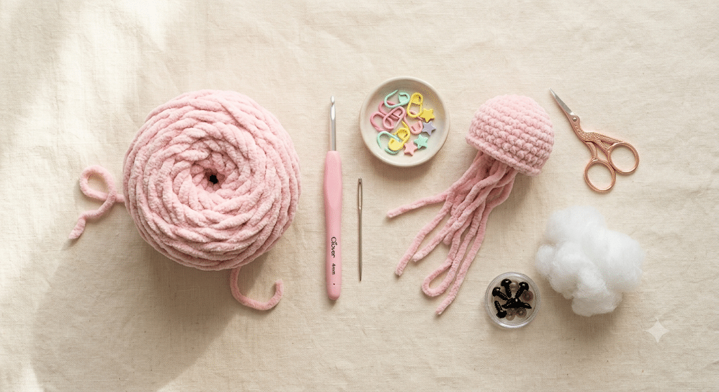 Crochet jellyfish pattern materials and supplies