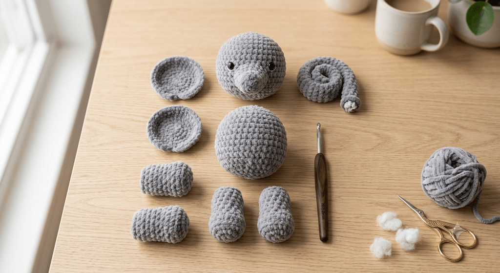 crochet elephant pattern free assembly steps