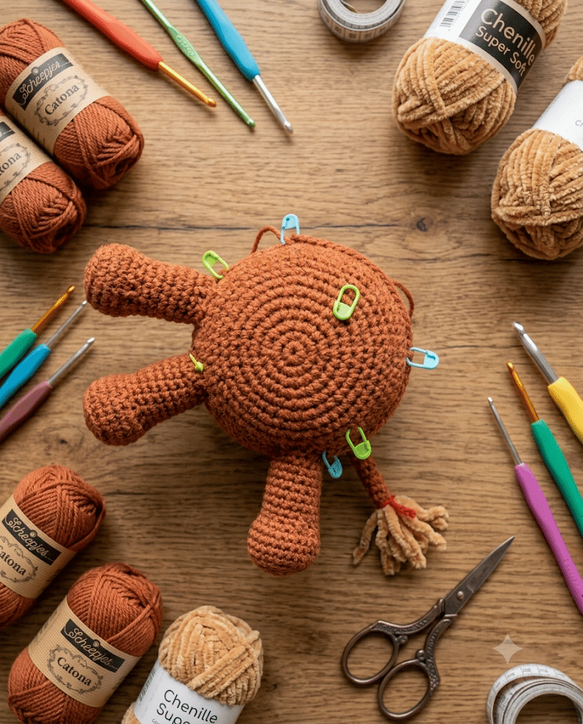 highland cow amigurumi body and legs in progress
