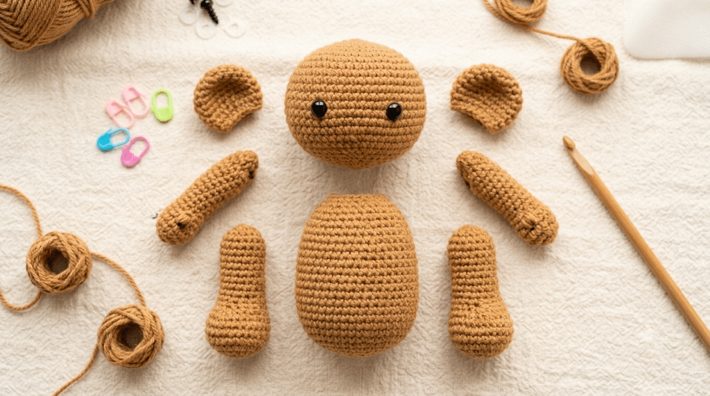 crochet bear body pieces