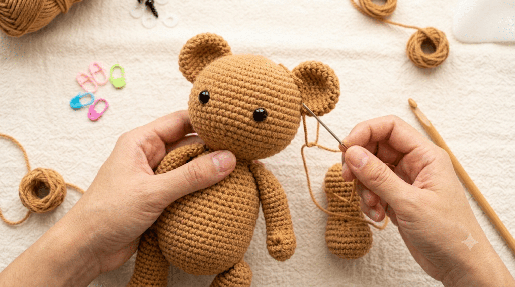 assembling crochet bear