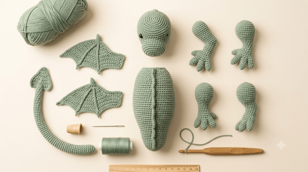 Crochet dragon assembly