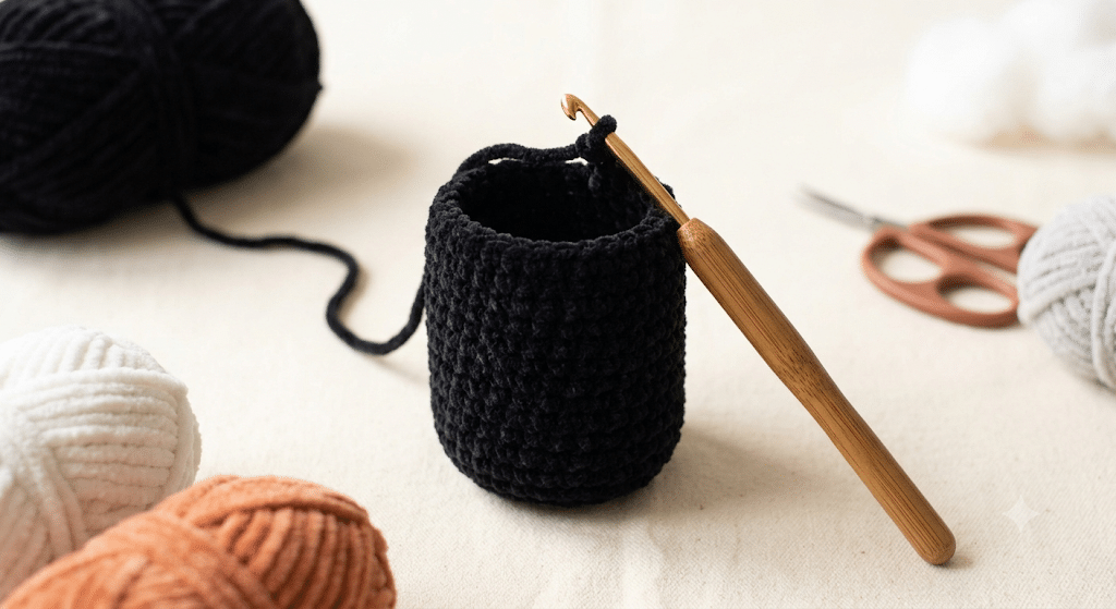 Beginner crochet penguin cylinder body in progress.