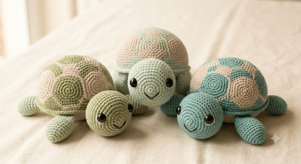 Different crochet turtle color ideas for amigurumi