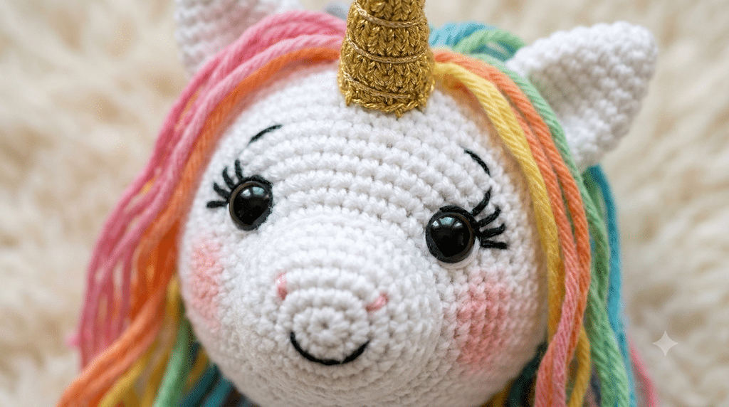 crochet unicorn face details