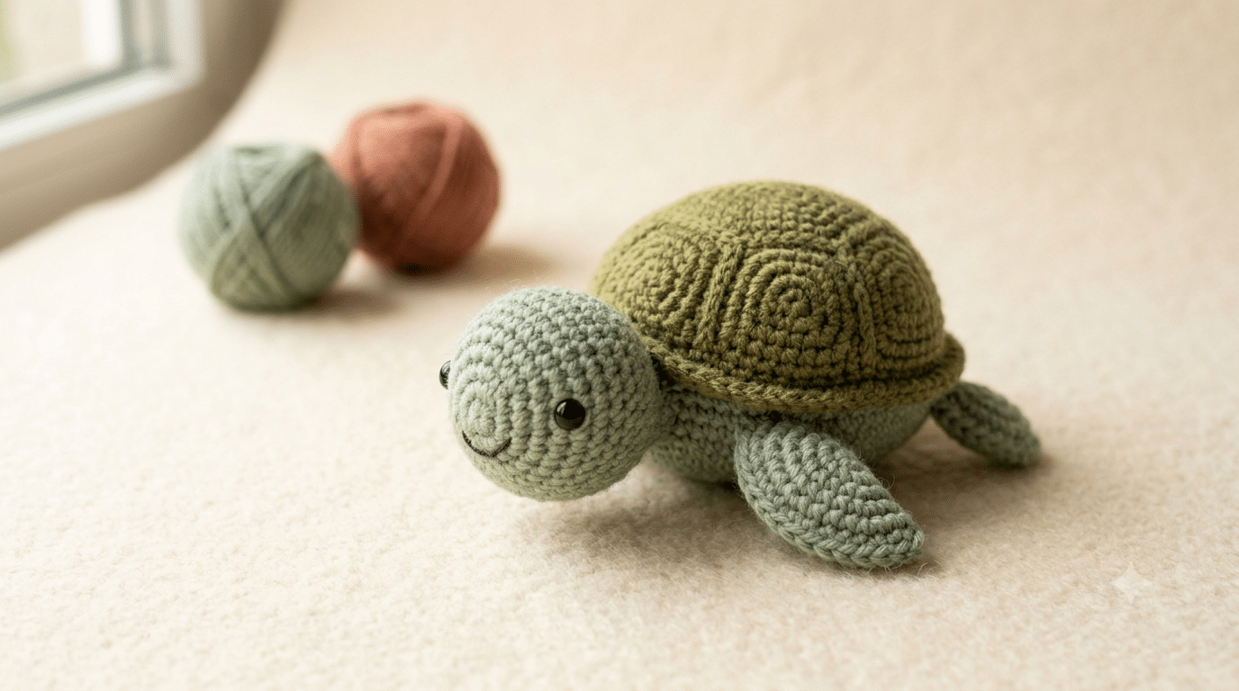 Adorable handmade crochet sea turtle amigurumi with textured shell