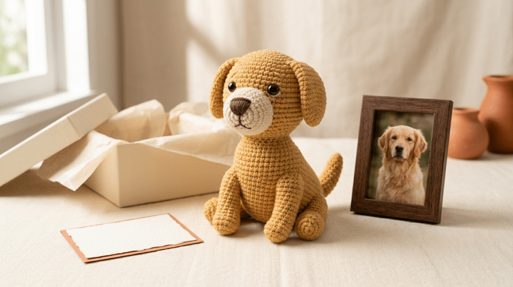 Finished crochet Golden Retriever pet portrait handmade gift