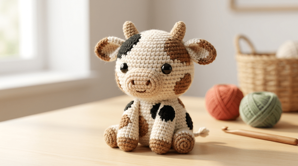 finished handmade crochet cow amigurumi