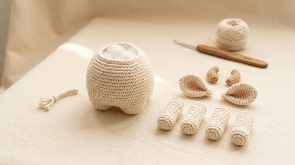 crochet cow ears horns legs and tail