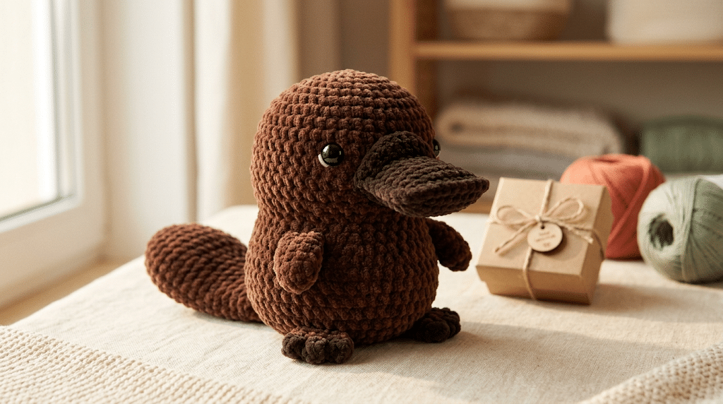finished handmade crochet platypus amigurumi gift