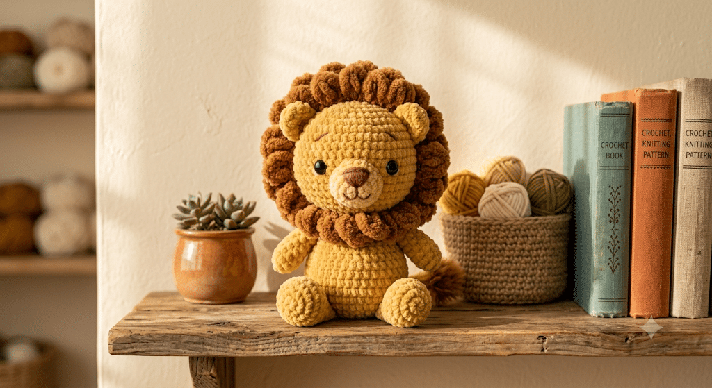 finished crochet lion plush