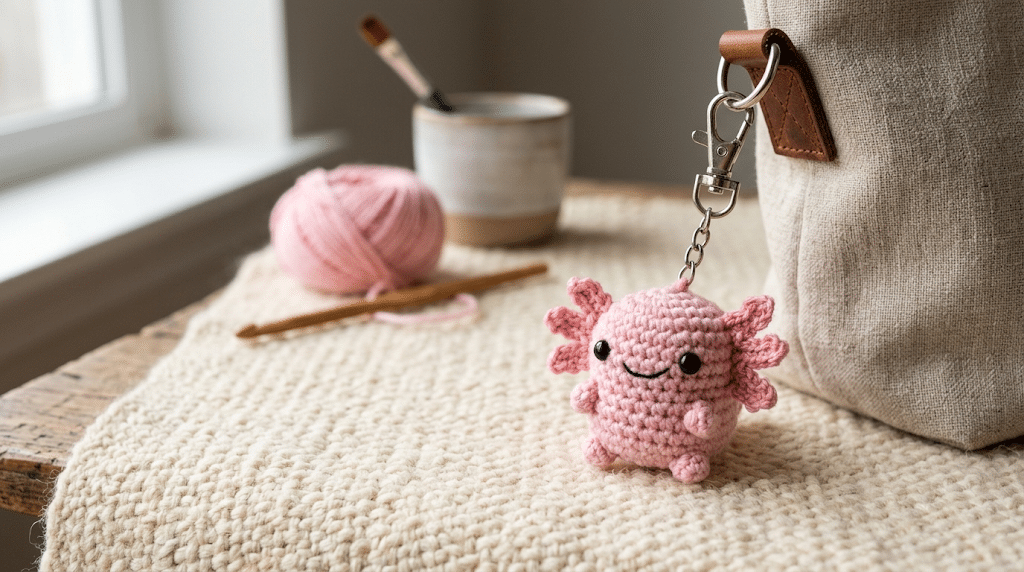 crochet axolotl keychain mini bag charm