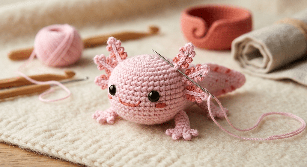 crochet axolotl gills and face