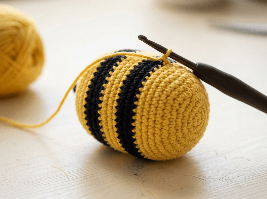 yellow and black crochet bee body
