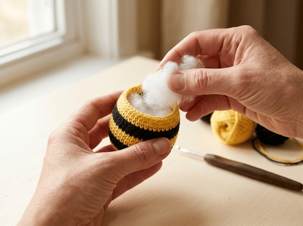 stuffing crochet bee amigurumi