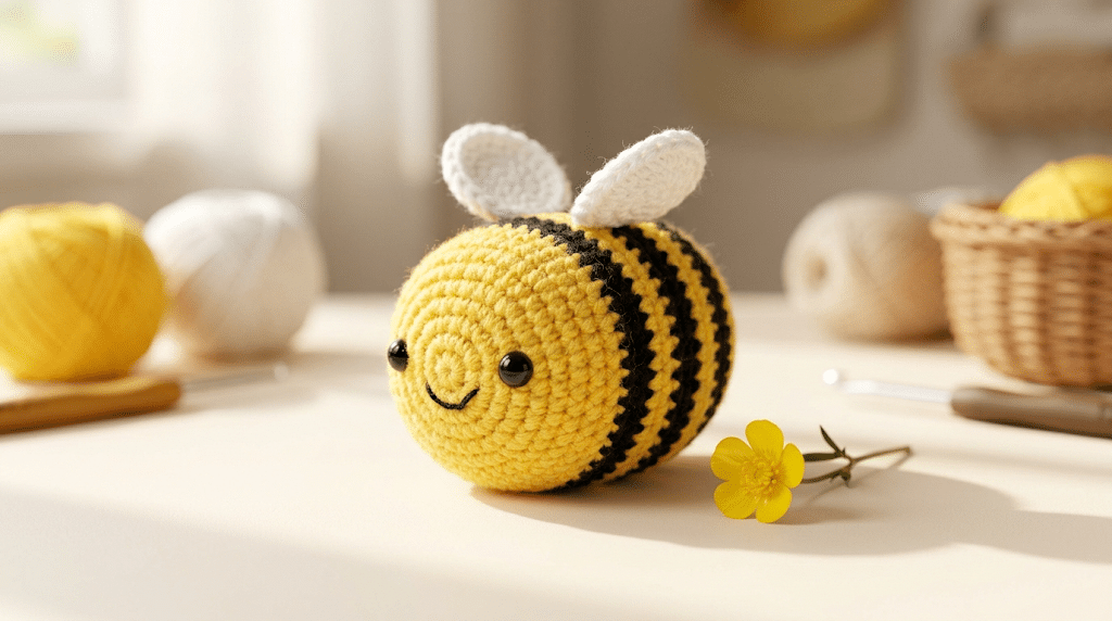 finished crochet bee amigurumi