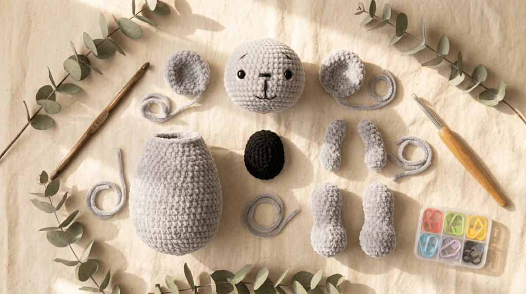 Crochet koala pieces