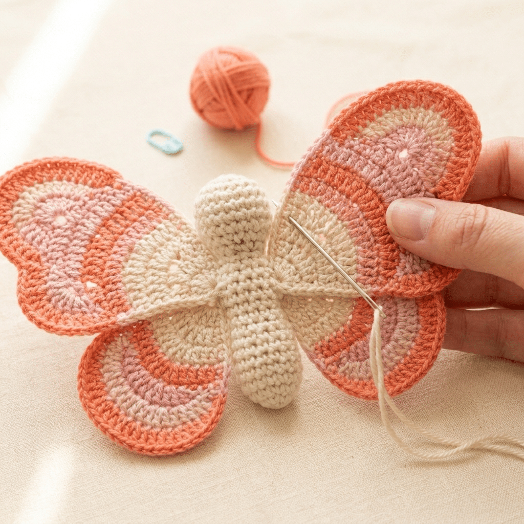 crochet butterfly wing assembly tutorial
