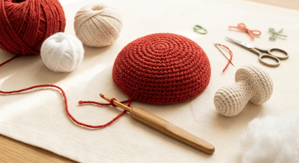 crocheting the mushroom cap