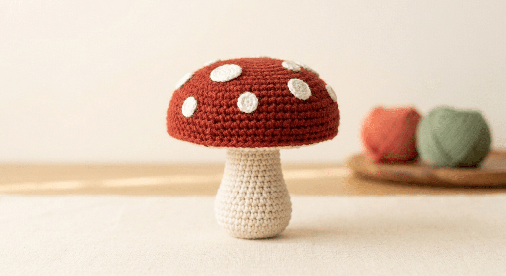 finished crochet mushroom amigurumi