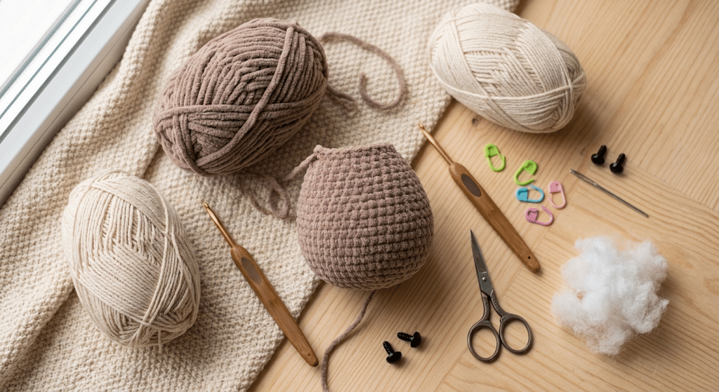 crochet sloth pattern supplies and yarn