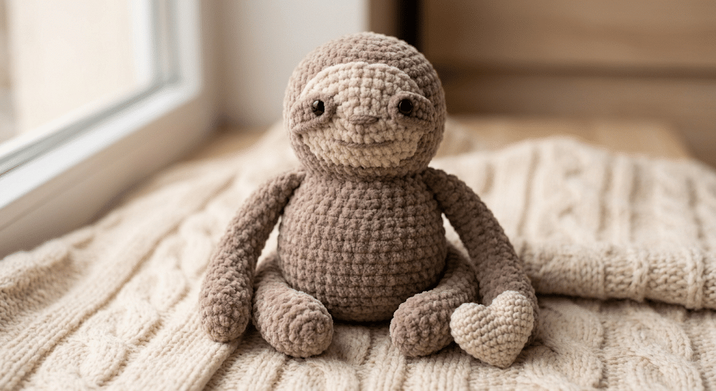 finished crochet sloth amigurumi