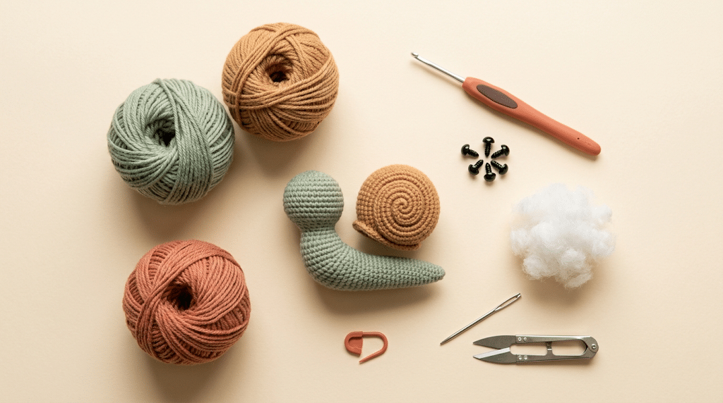 materials for crochet snail pattern