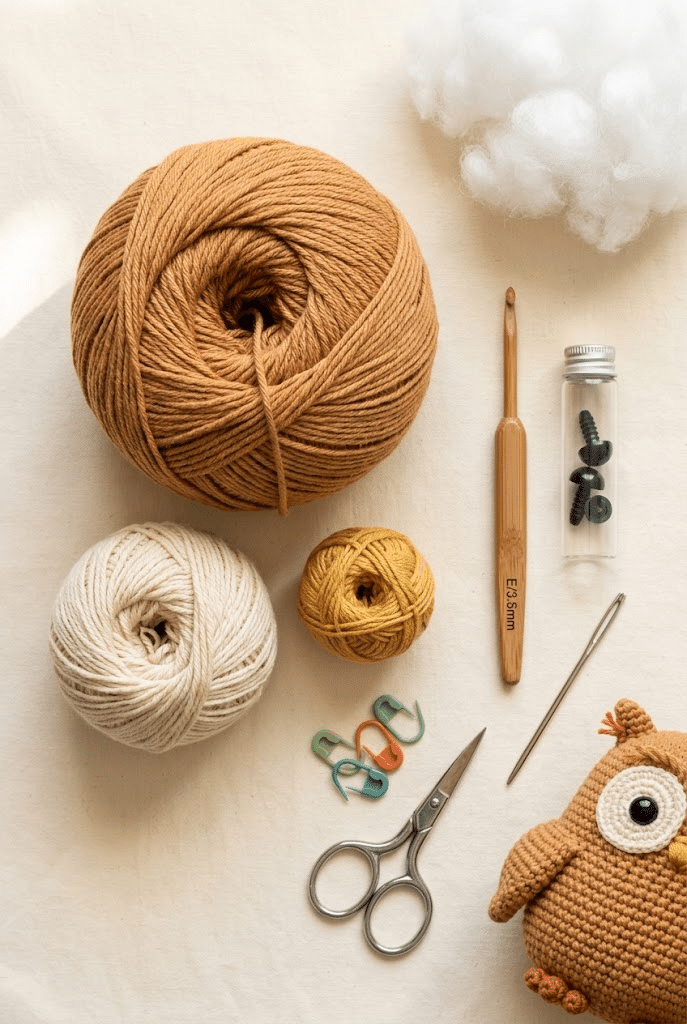 crochet owl amigurumi materials and supplies