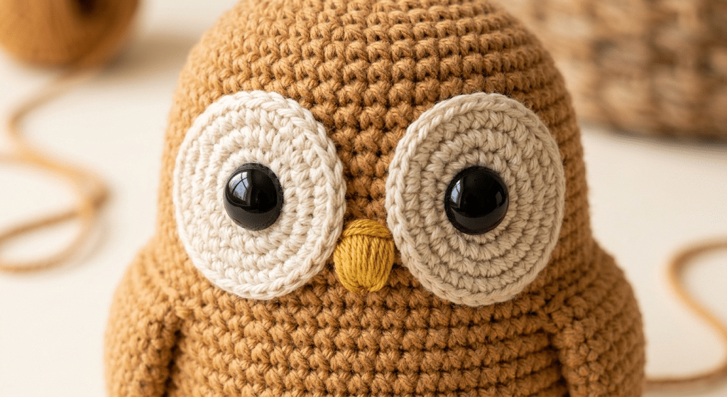 crochet owl amigurumi eyes and face