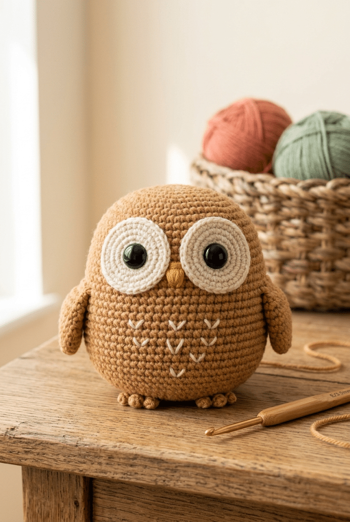 finished crochet owl amigurumi
