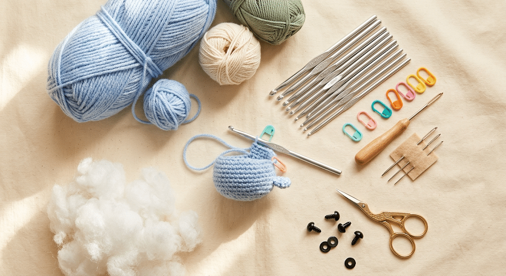 materials for crochet narwhal amigurumi