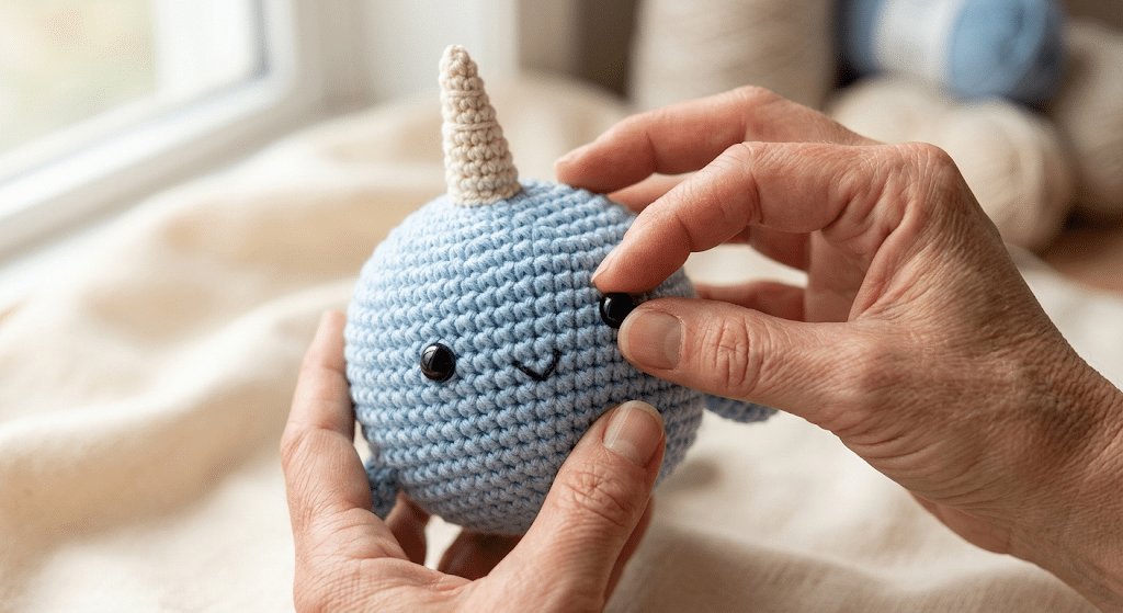 crochet narwhal face and safety eyes