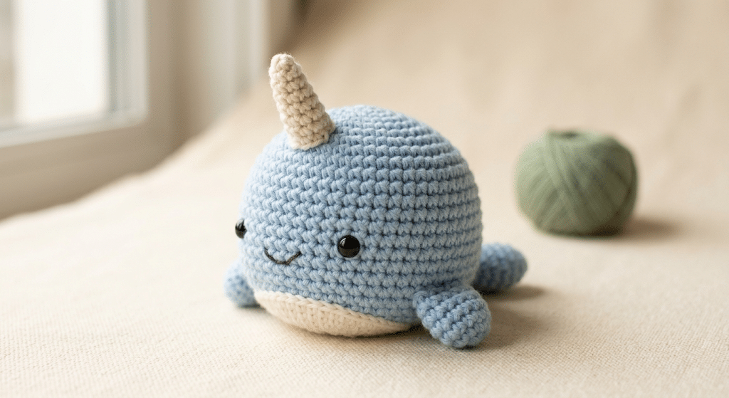 finished crochet narwhal amigurumi