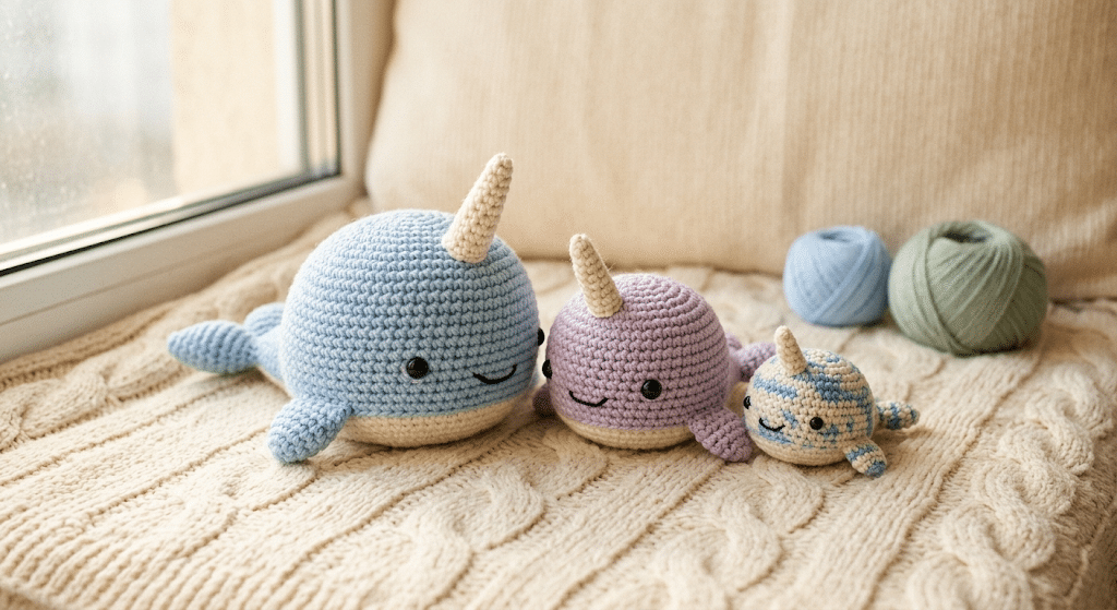 cute crochet narwhal amigurumi family