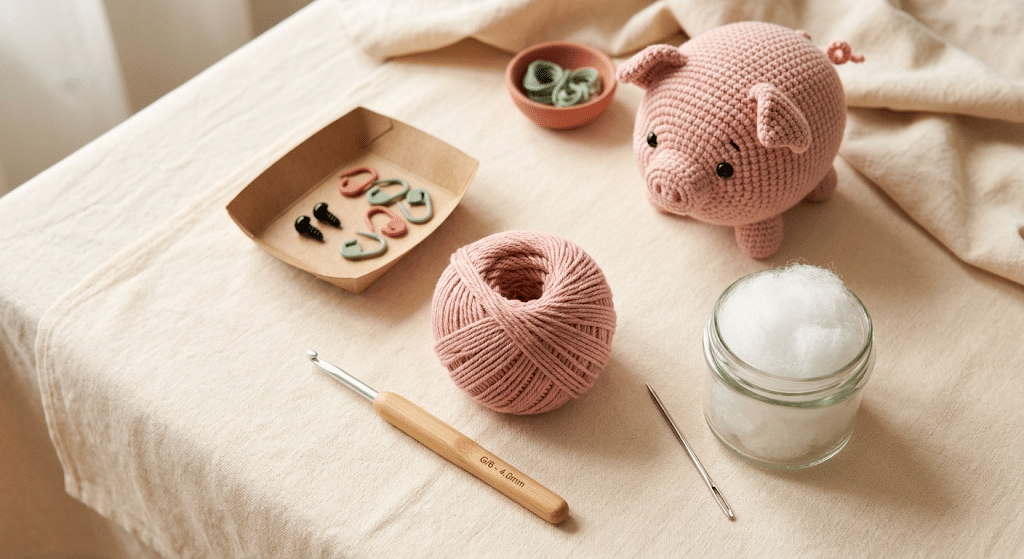Partially crocheted round pig body for amigurumi