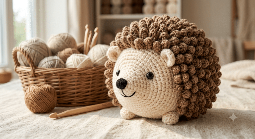 Beginner crochet hedgehog amigurumi with textured spikes