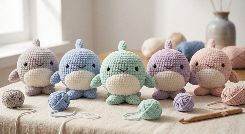 Colorful crochet shark amigurumi collection