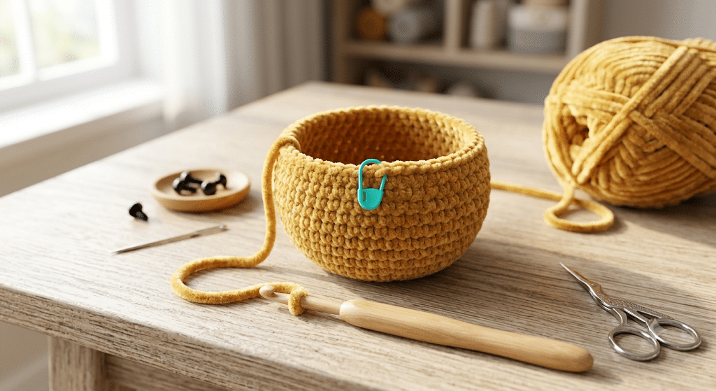 crochet lion head amigurumi progress