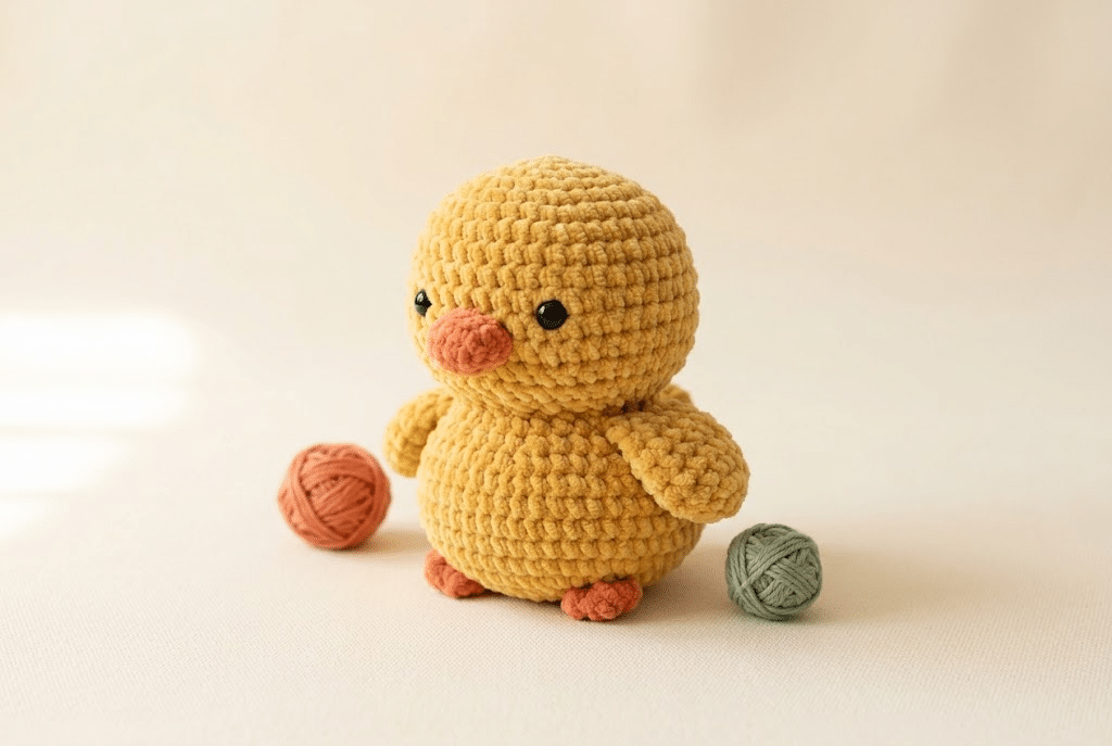 Cute yellow crochet duck amigurumi for a free crochet duck pattern