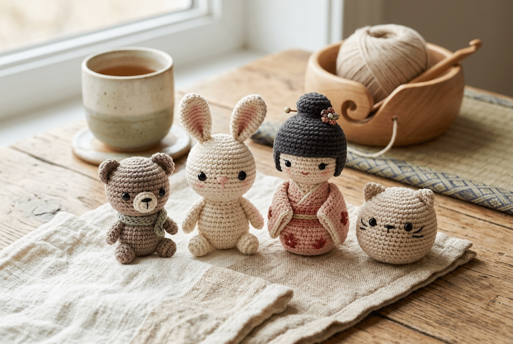 Amigurumi meaning shown through handmade crocheted stuffed animals